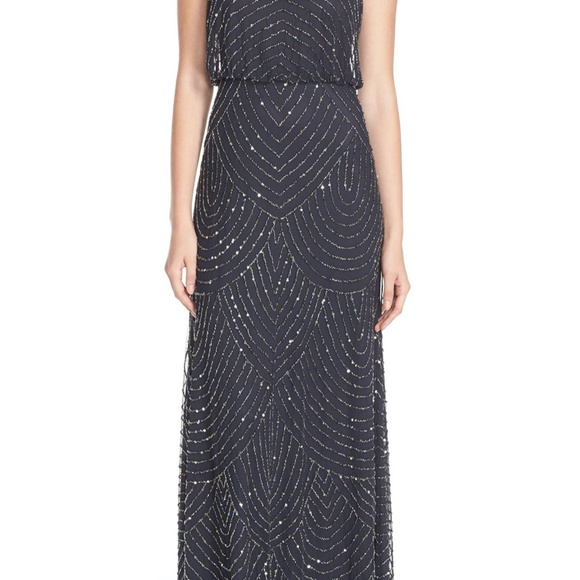 NEW Adrianna Papell Art Deco Beaded Blouson Gown in Charcoal [SZ 4‎ ] - Picture 5 of 7